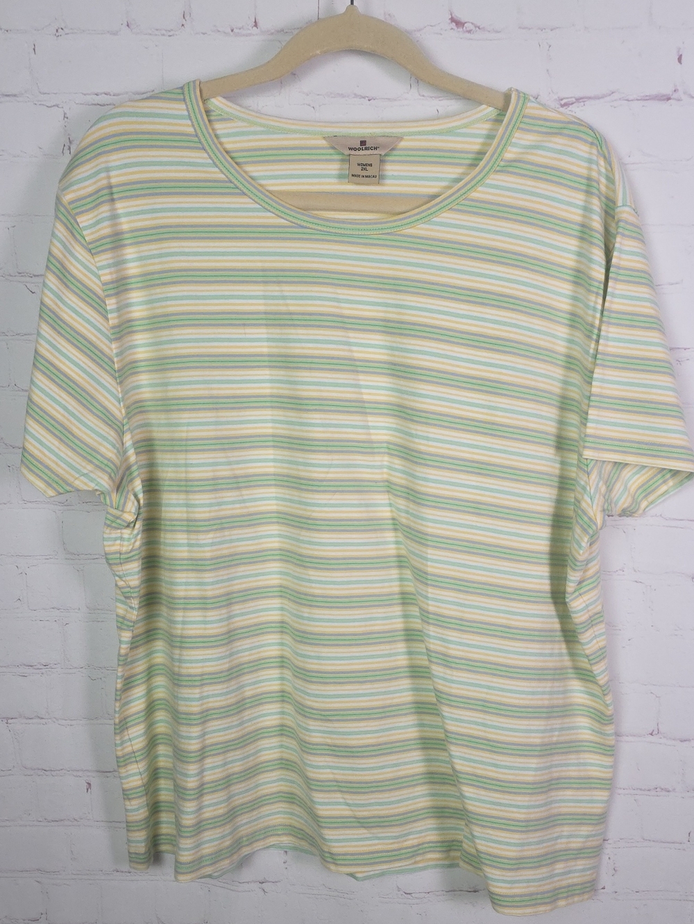 Woolrich Pastel Striped 2X Short-Sleeve Tee in Light Green and Cream